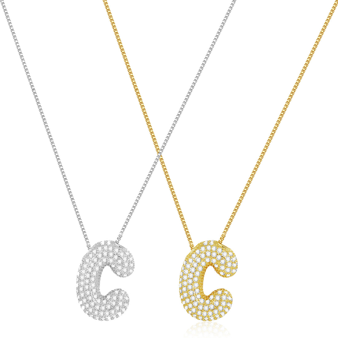 2PCS Bubble Letters CZ Necklace - FOLOOTY BOUTIQUE