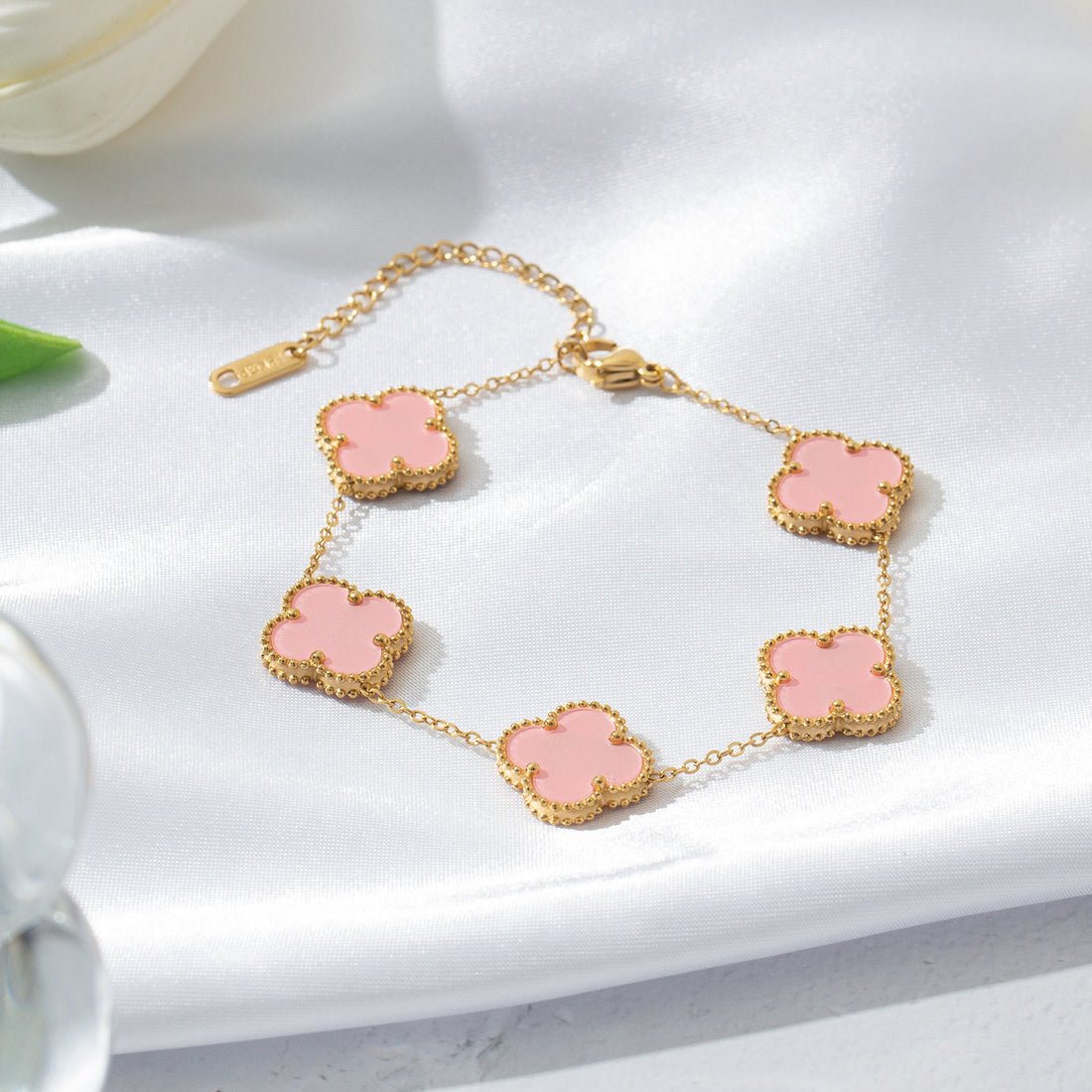 Gold Lucky Clover Large Flower Bracelet