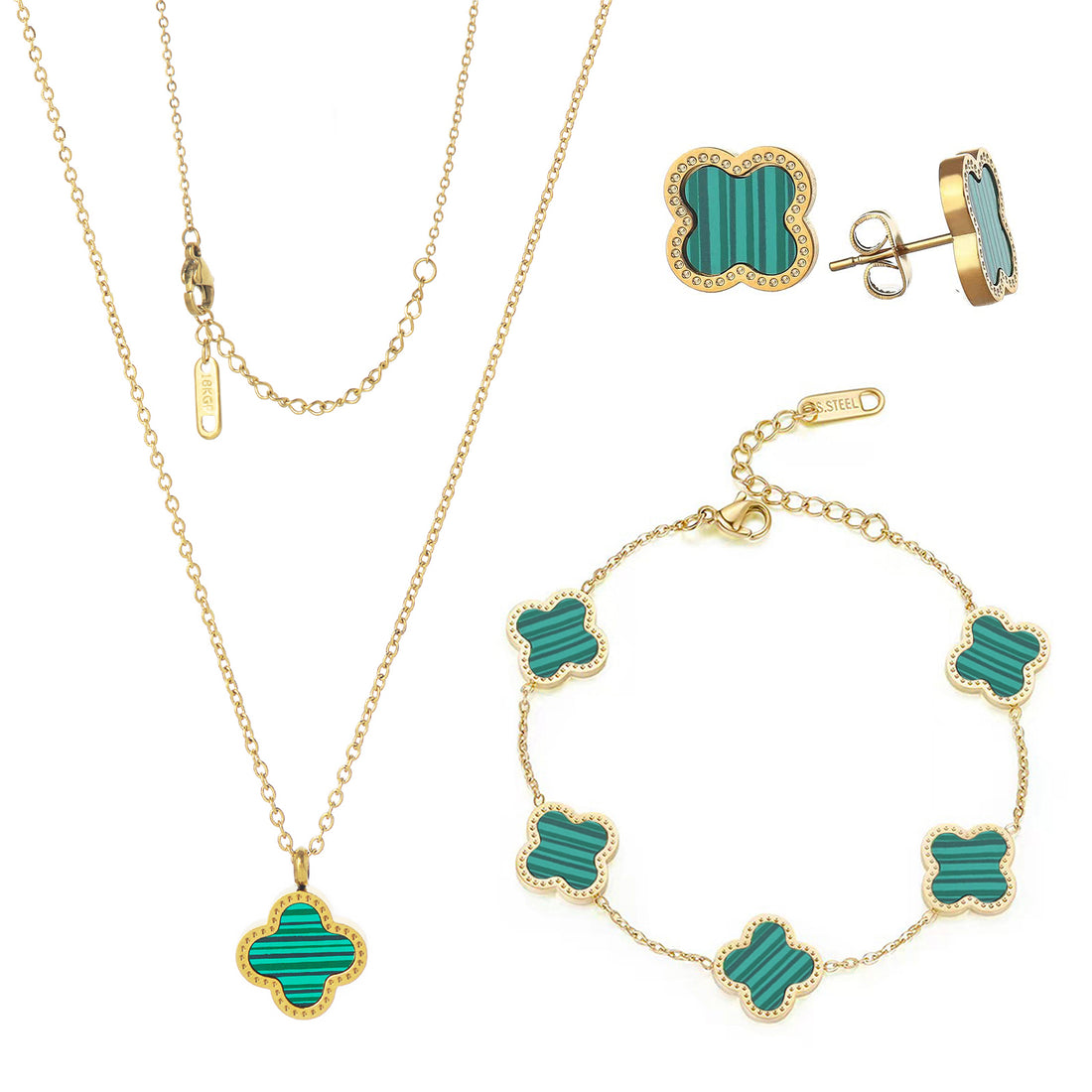 Gold Lucky Clover Jewelry Set with green accents