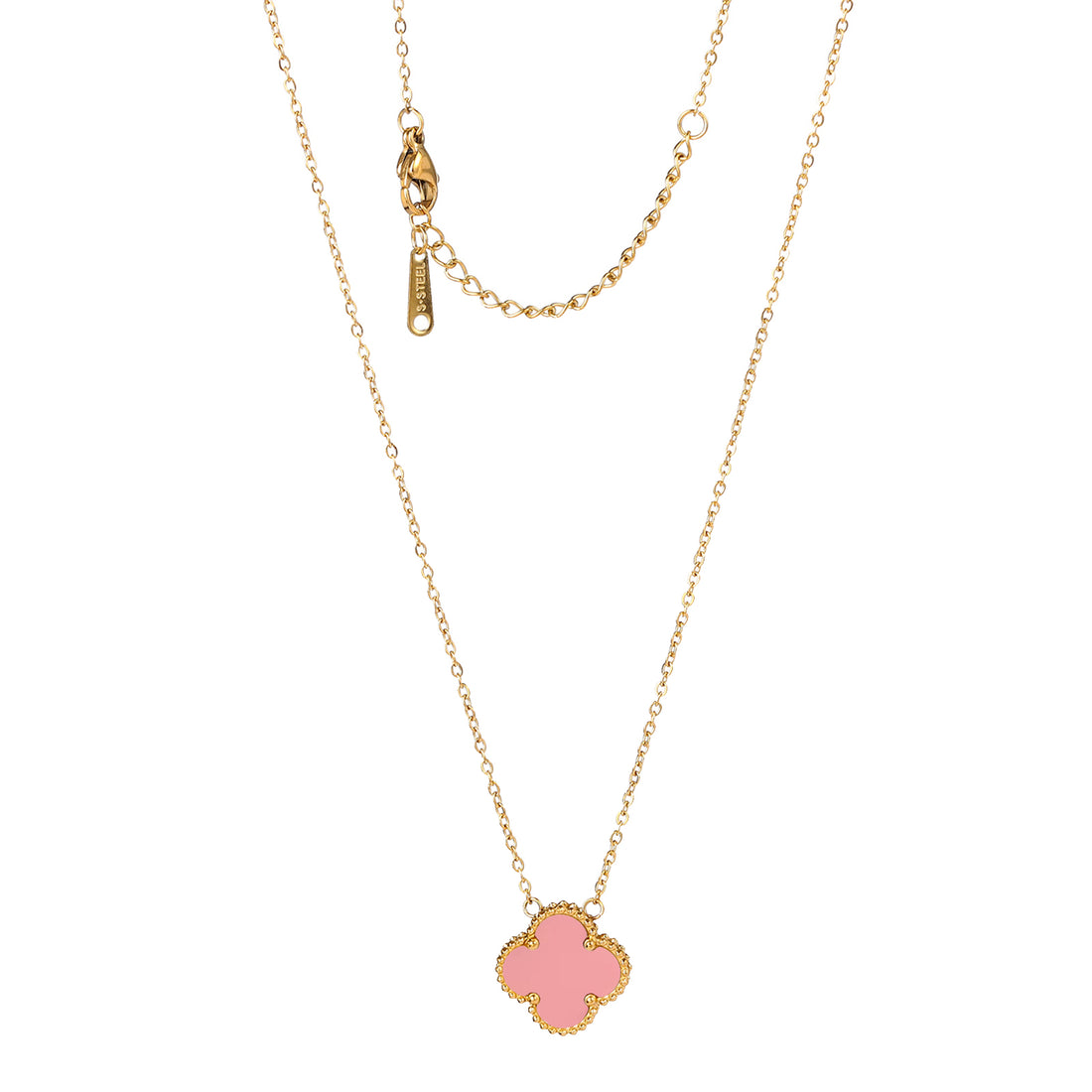 Lucky Clover Single Flower Necklace with Pink