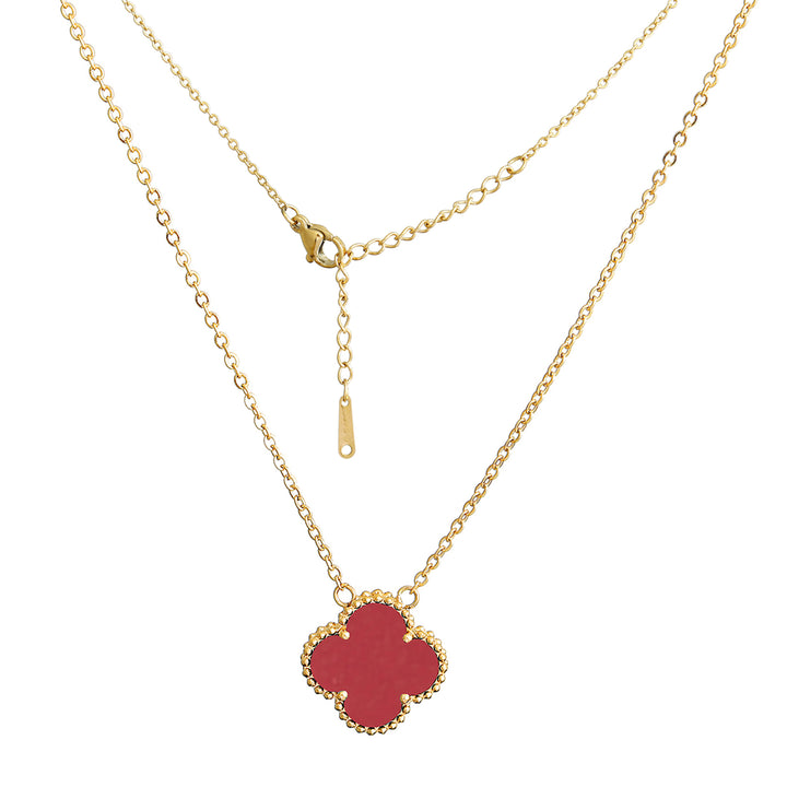 Lucky Clover Single Flower Necklace with Red