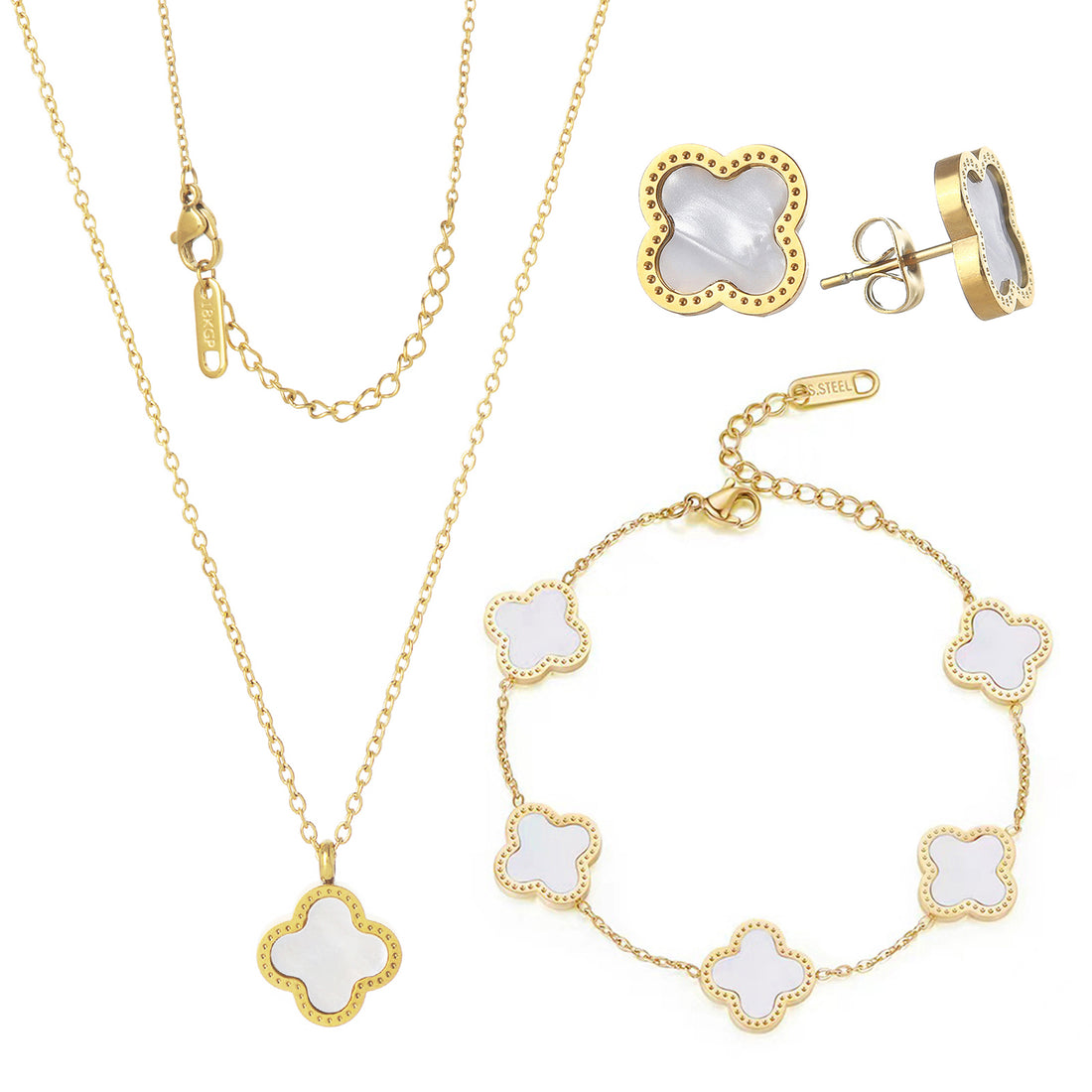 Gold Lucky Clover Jewelry Set with white accents