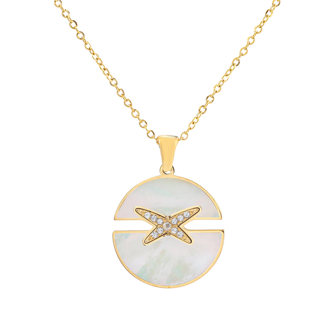 X Simple Round Cross Necklace with White