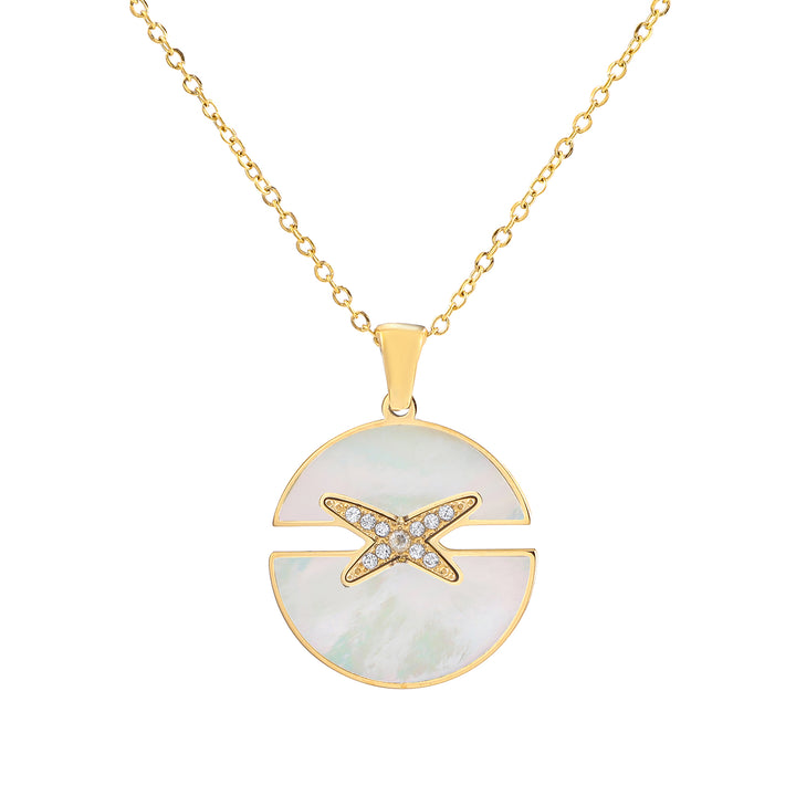 X Simple Round Cross Necklace with White