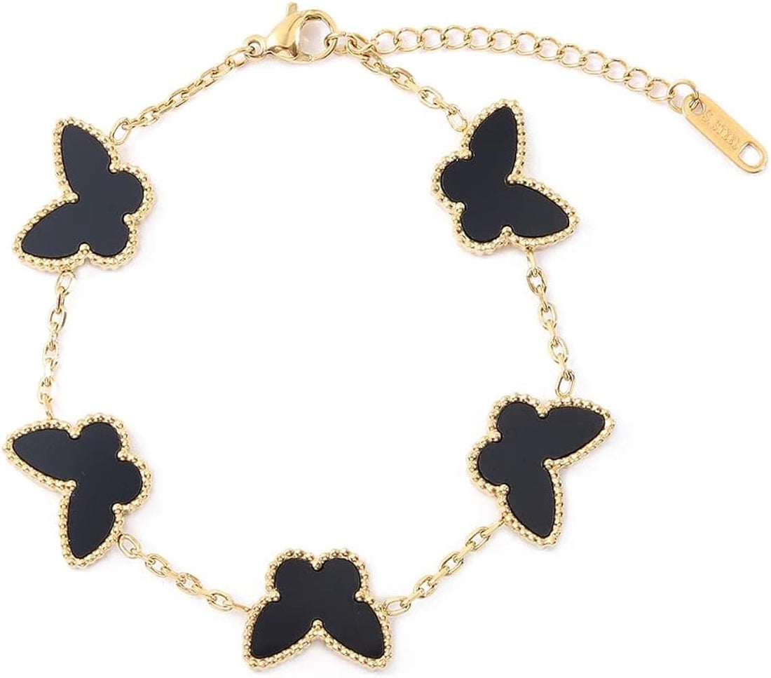 Lucky Butterfly Bracelet for Women Girls 18K Gold Plated Simple Fashion Bracelet Link Jewelry Gifts for Women GIirls